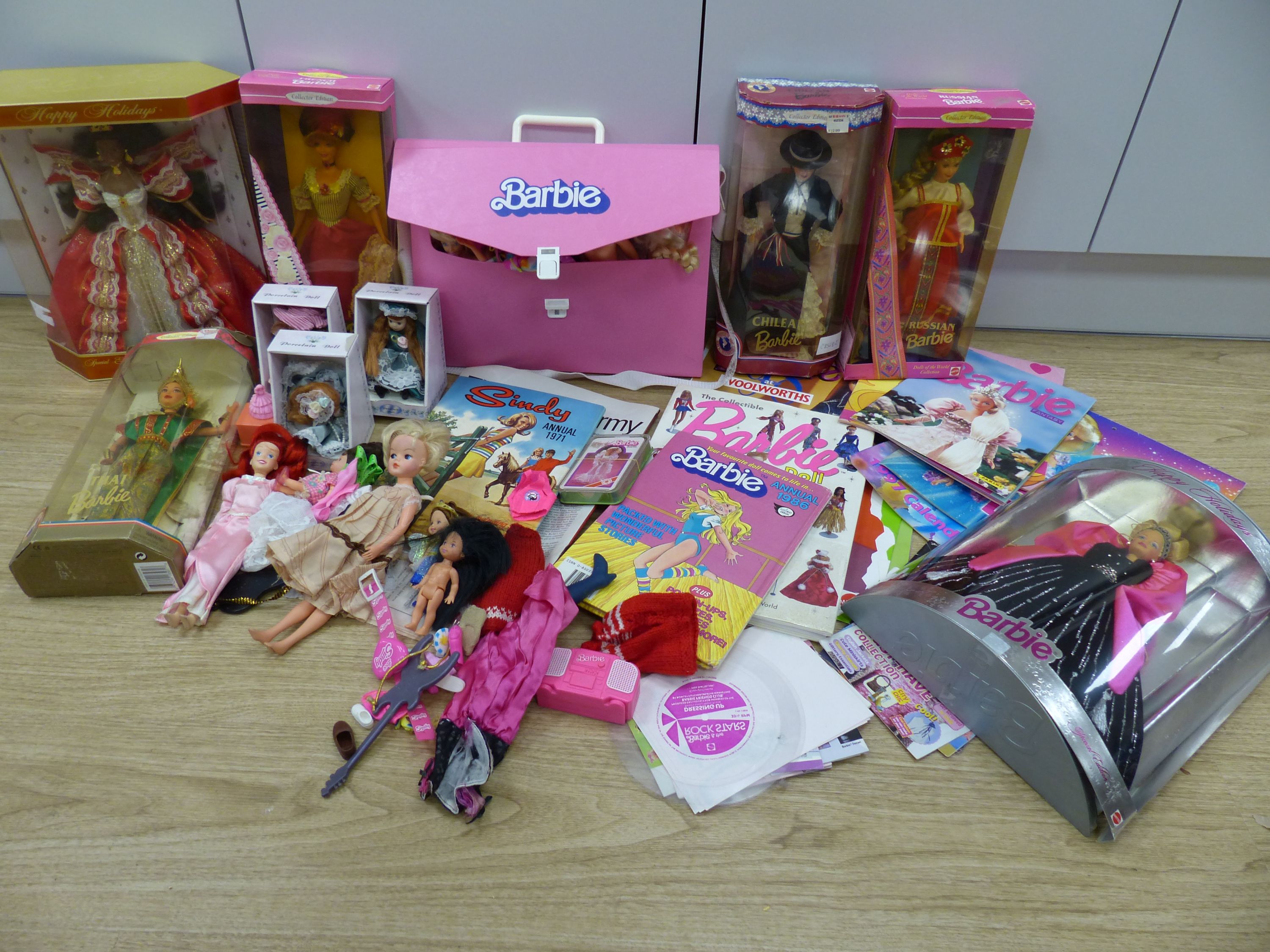 Six various Barbie dolls and other Barbie and doll related ephemera